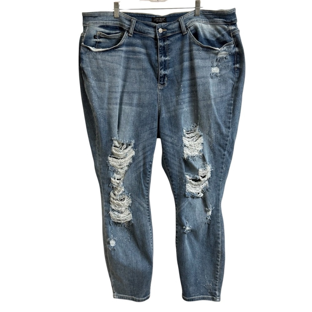 Judy Blue Size 24W Skinny Fit Distressed Bleach Splash Light Blue Jeans Stretch